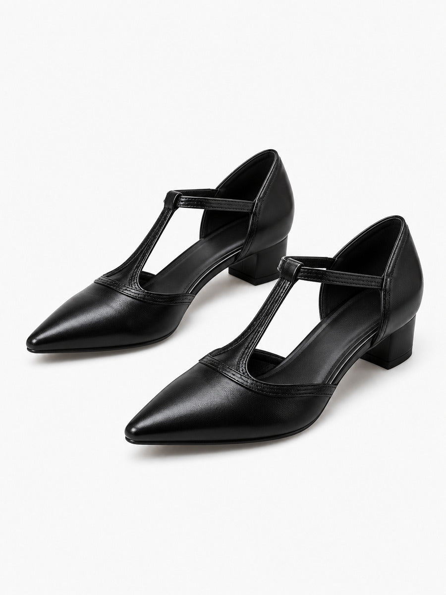 Ingrid – Sandale à bride en T femme – Noir — trois quarts