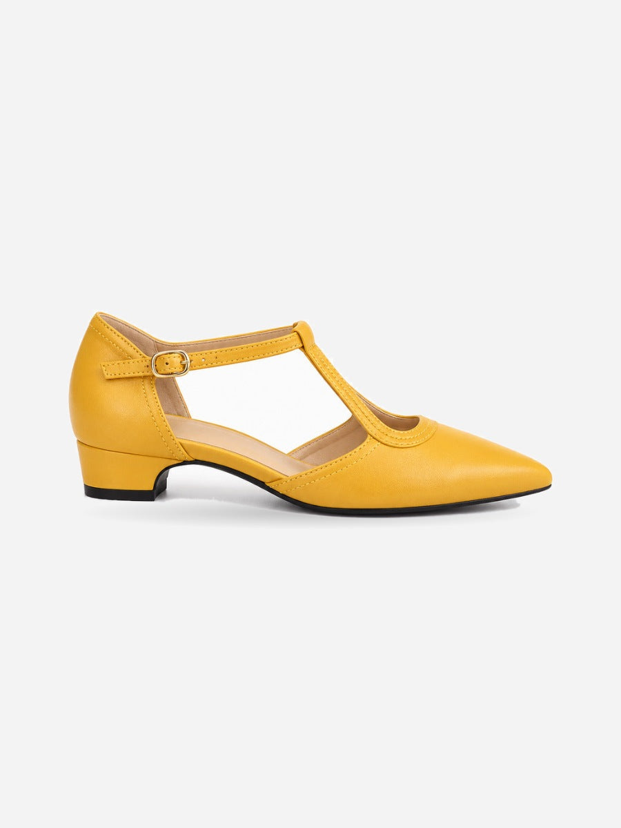 Ingrid – Sandale à bride en T femme – Jaune — profil droit