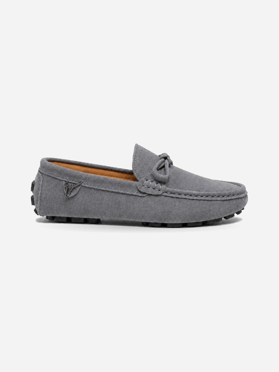 Isaac – Mocassin en daim homme – Gris — profil droit