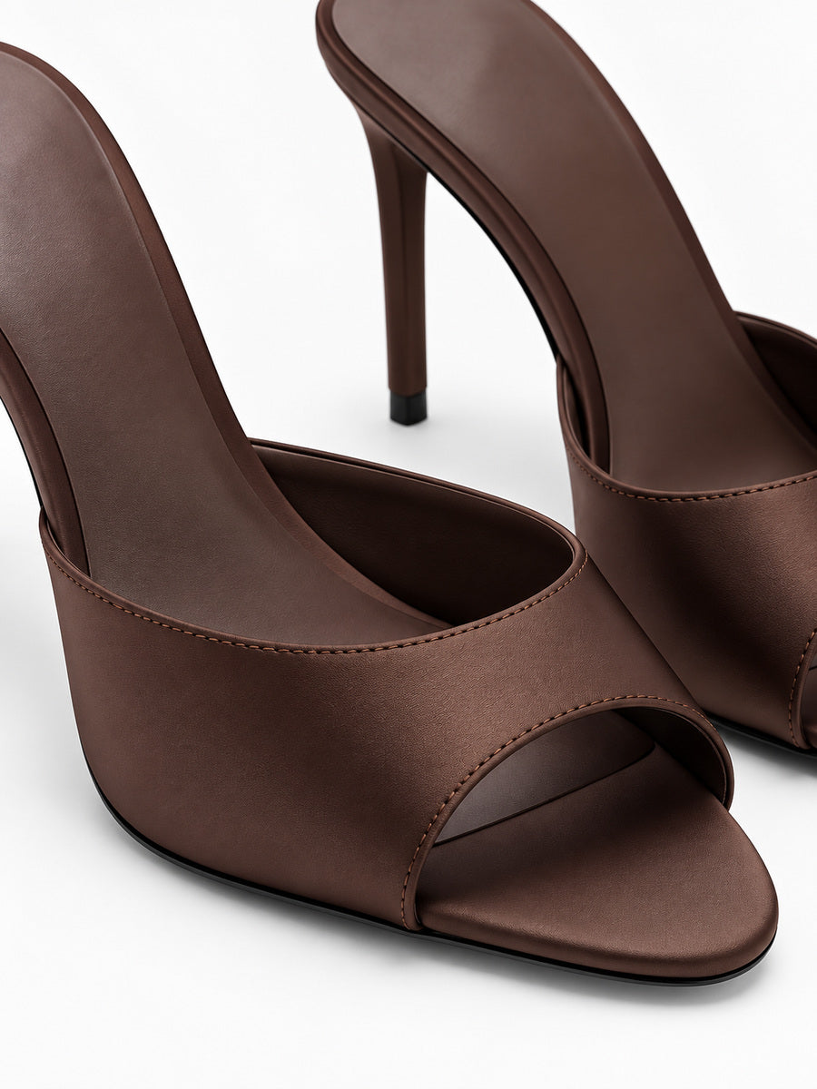 Isadora – Mule ouverte à talon femme – Marron — détail