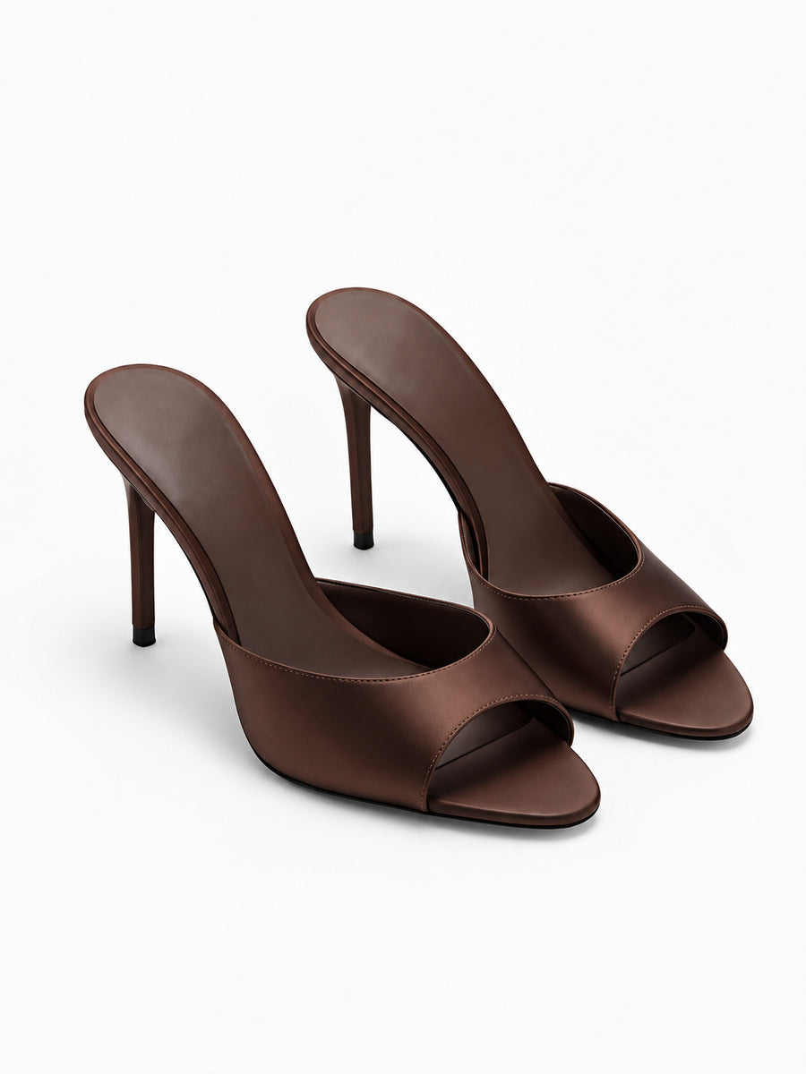 Isadora – Mule ouverte à talon femme – Marron — trois quarts
