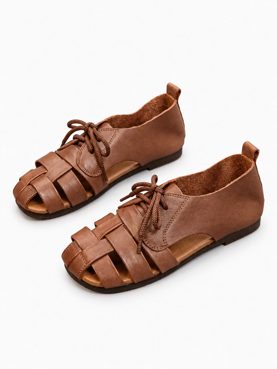 Isaline – Sandale ajourée femme – Marron — trois quarts