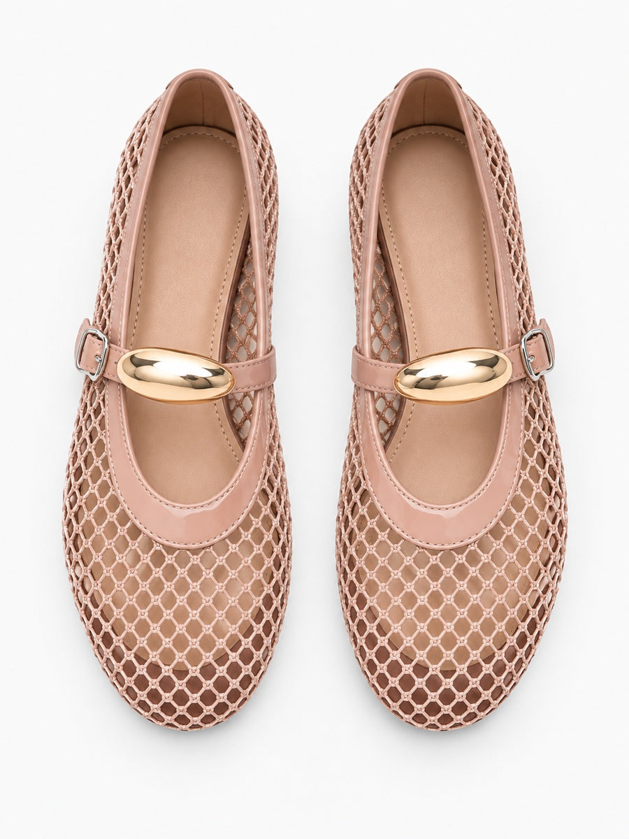 Jacinthe – Ballerine en maille femme – Abricot — dessus