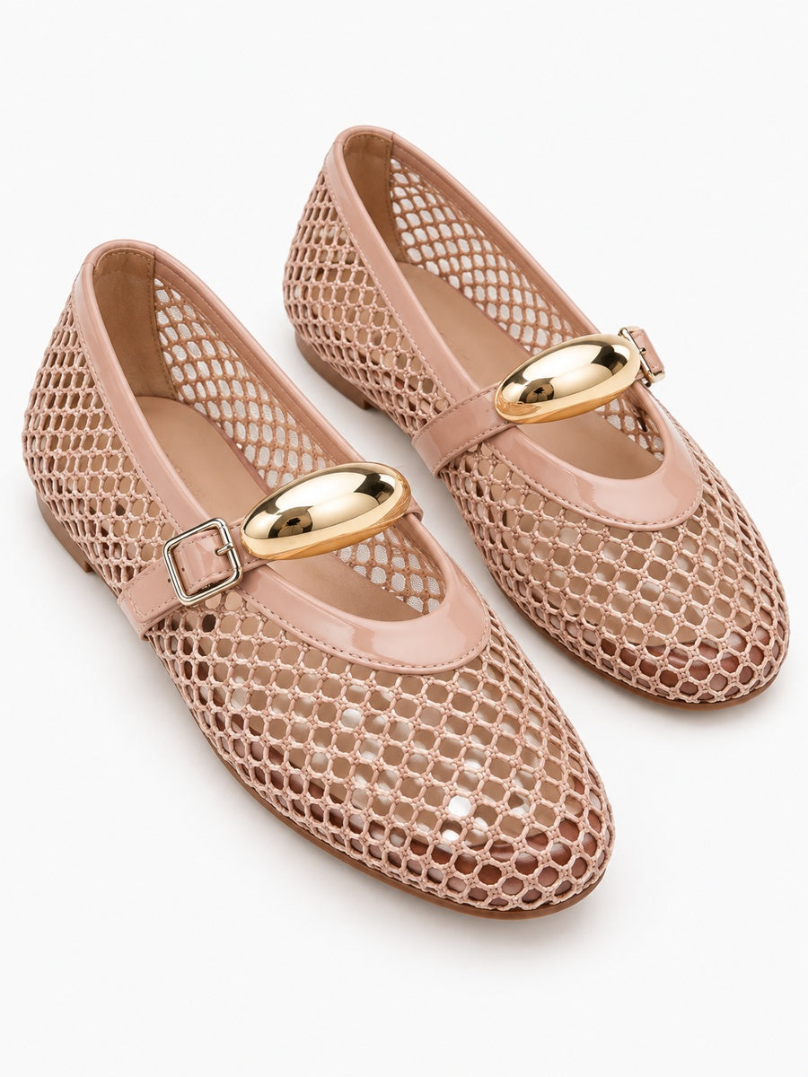 Jacinthe – Ballerine en maille femme – Abricot — détail