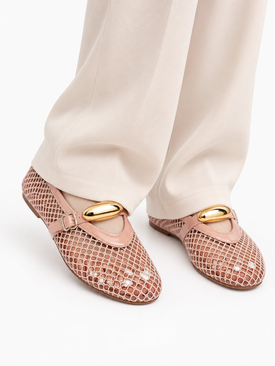 Jacinthe – Ballerine en maille femme – Abricot — portée