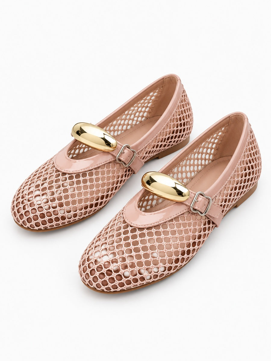 Jacinthe – Ballerine en maille femme – Abricot — trois quarts