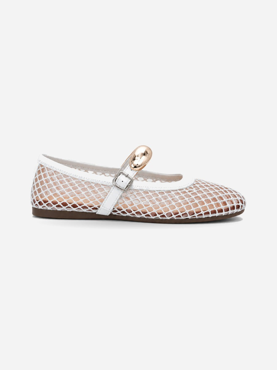 Jacinthe – Ballerine en maille femme – Blanc — profil droit