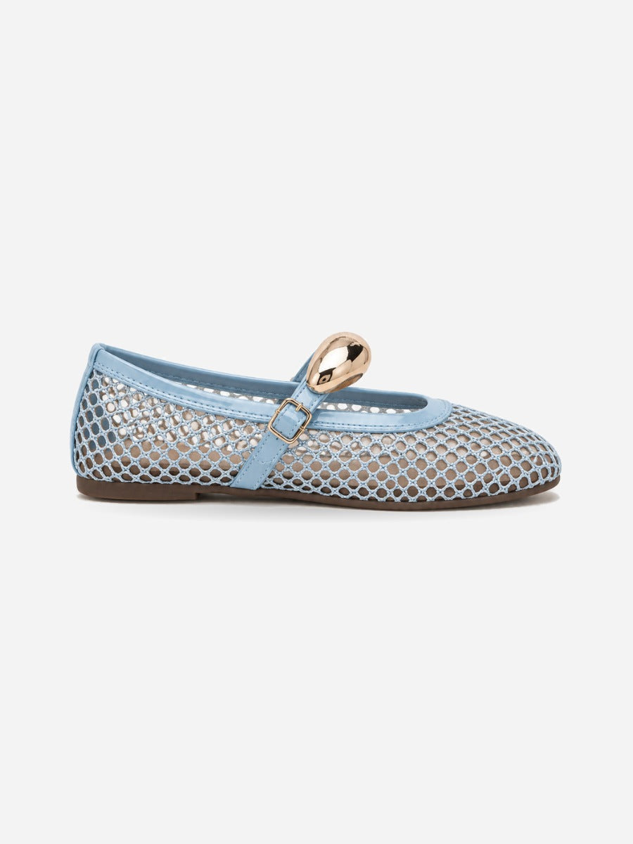Jacinthe – Ballerine en maille femme – Bleu — profil droit