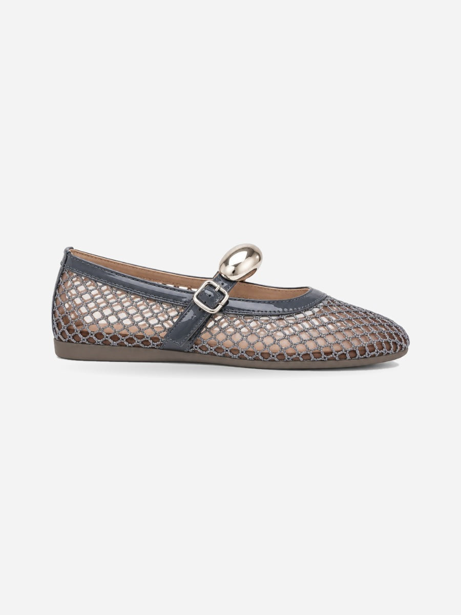 Jacinthe – Ballerine en maille femme – Gris — profil droit