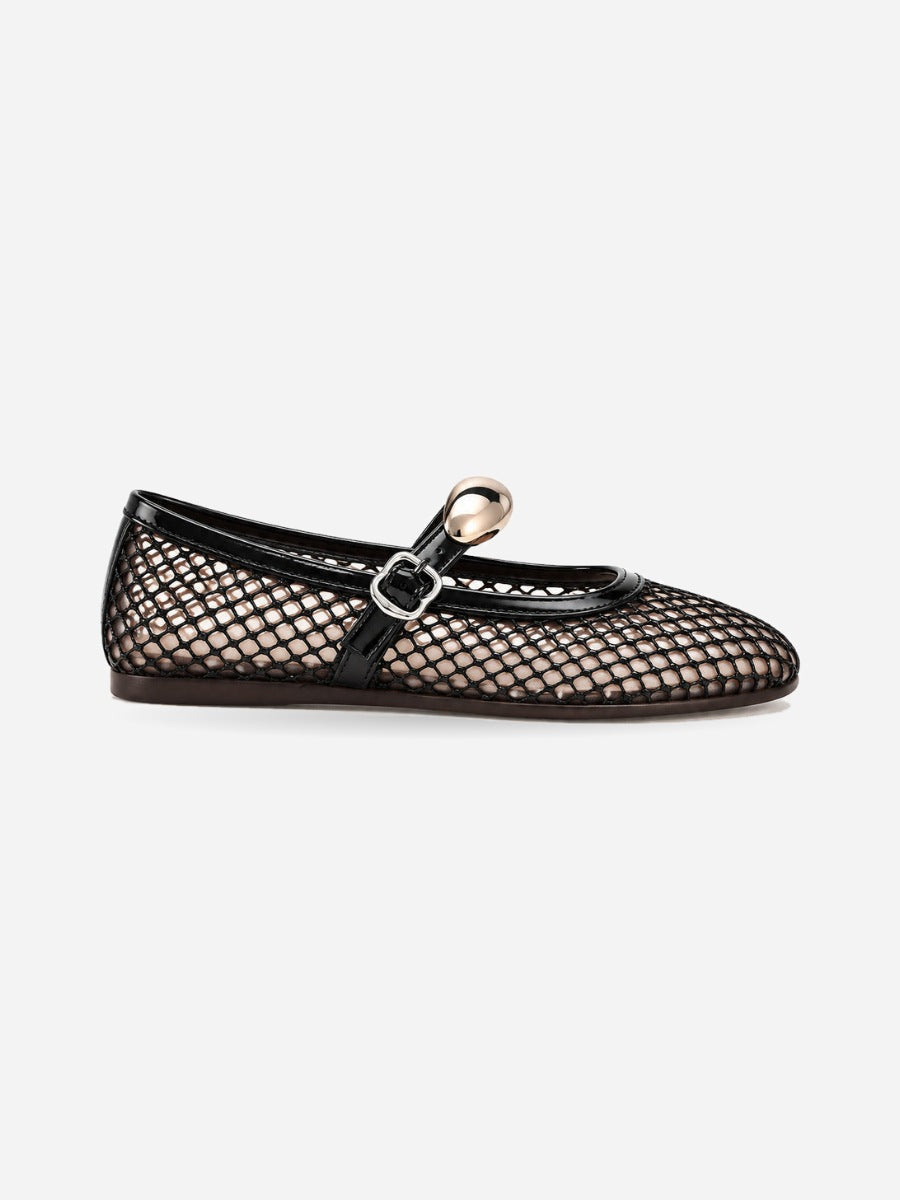 Jacinthe – Ballerine en maille femme – Noir — profil droit