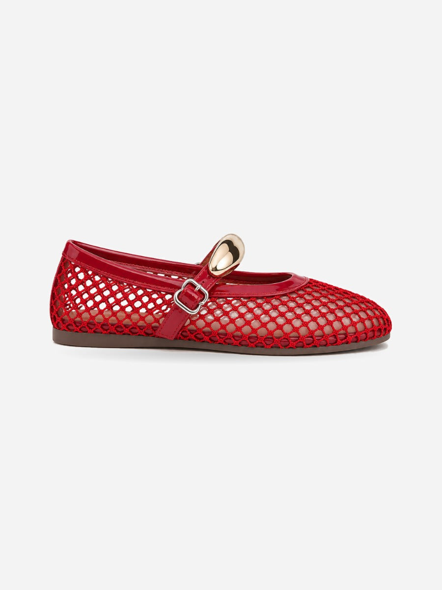 Jacinthe – Ballerine en maille femme – Rouge — profil droit
