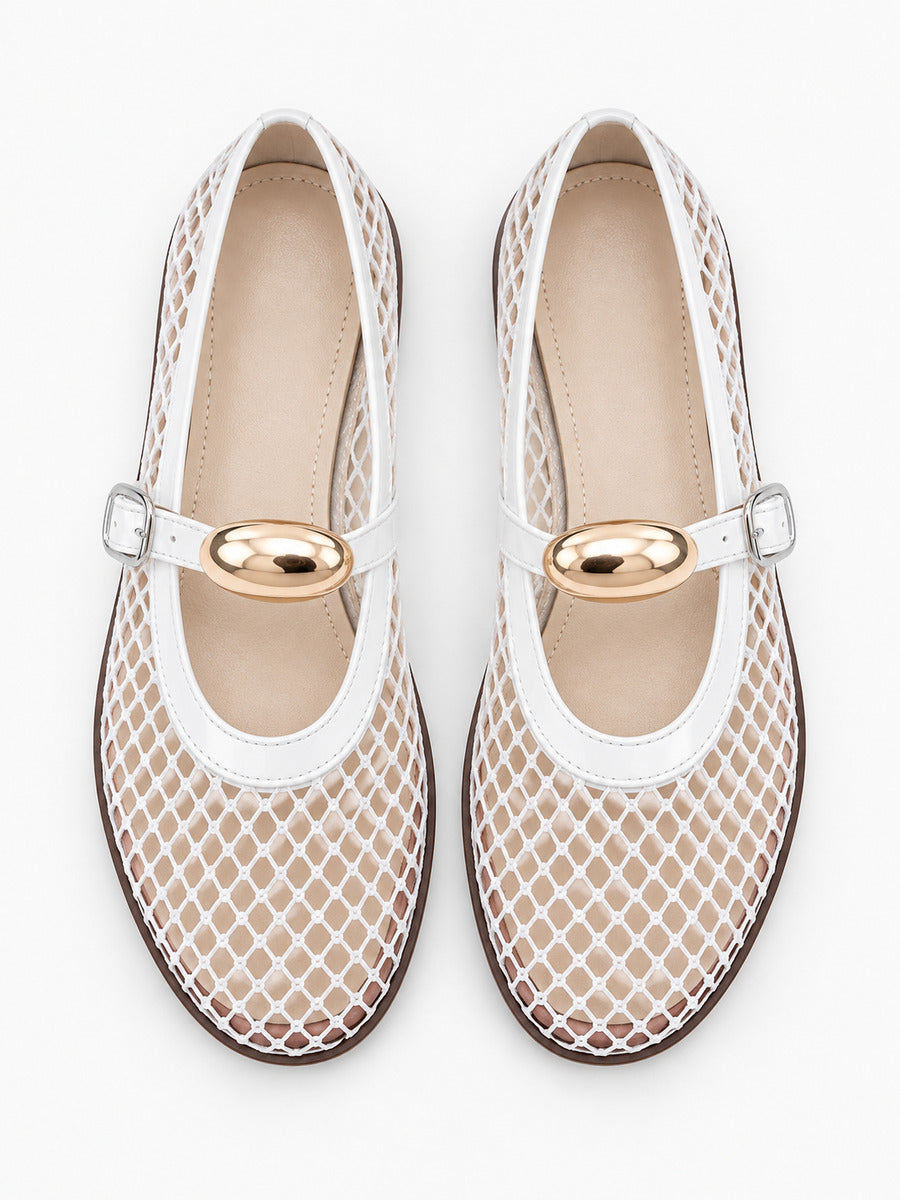 Jacinthe – Ballerine en maille femme – Blanc — dessus