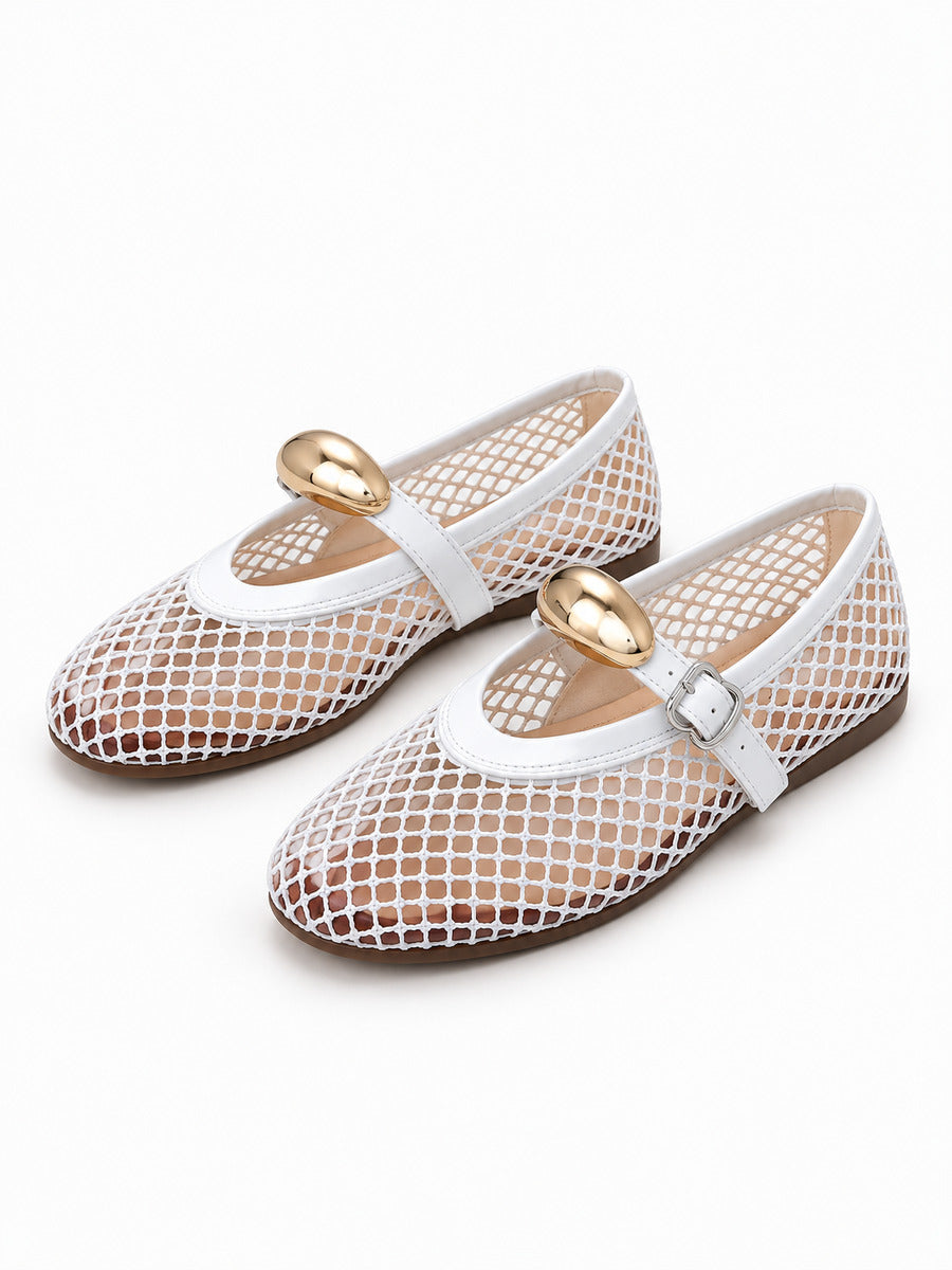 Jacinthe – Ballerine en maille femme – Blanc — trois quarts