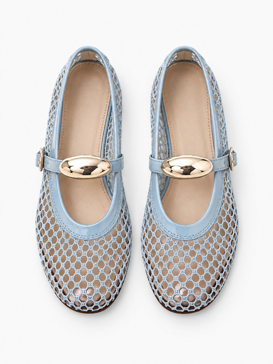 Jacinthe – Ballerine en maille femme – Bleu — dessus