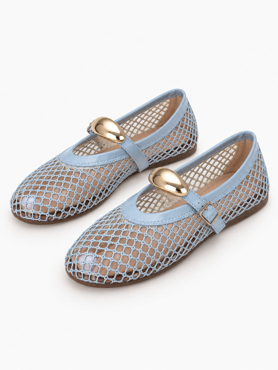 Jacinthe – Ballerine en maille femme – Bleu — trois quarts