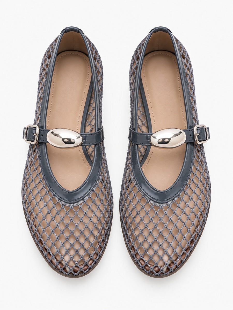 Jacinthe – Ballerine en maille femme – Gris — dessus
