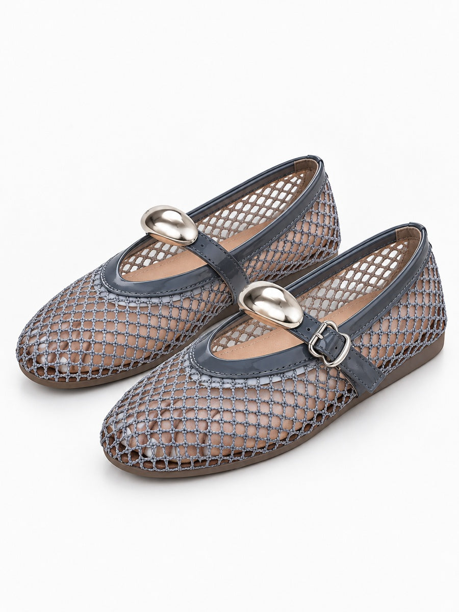 Jacinthe – Ballerine en maille femme – Gris — trois quarts