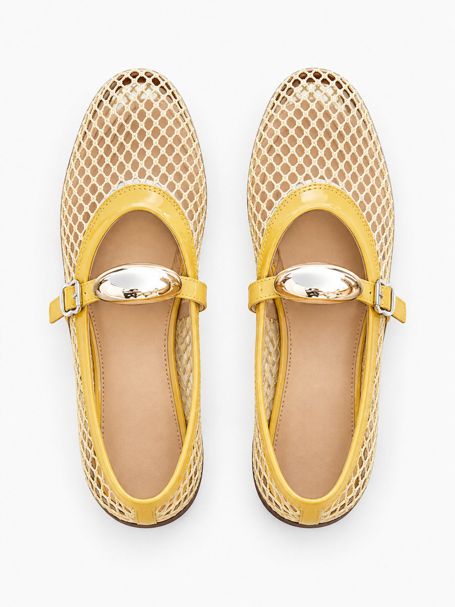 Jacinthe – Ballerine en maille femme – Jaune — dessus
