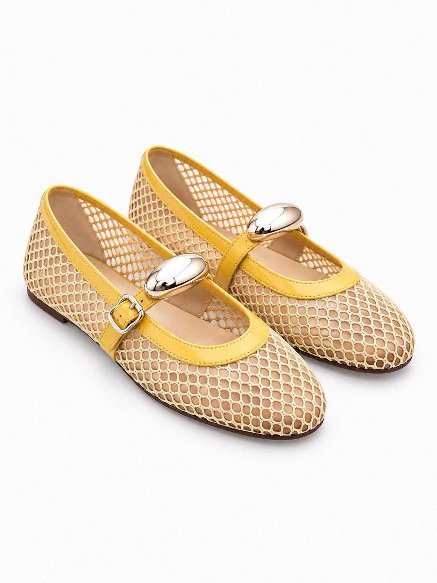 Jacinthe – Ballerine en maille femme – Jaune — trois quarts