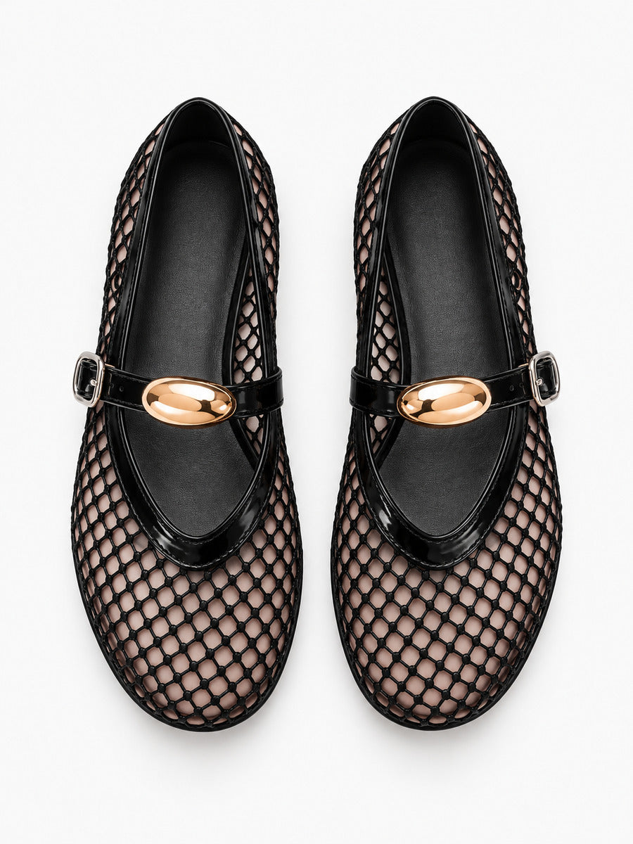 Jacinthe – Ballerine en maille femme – Noir — dessus