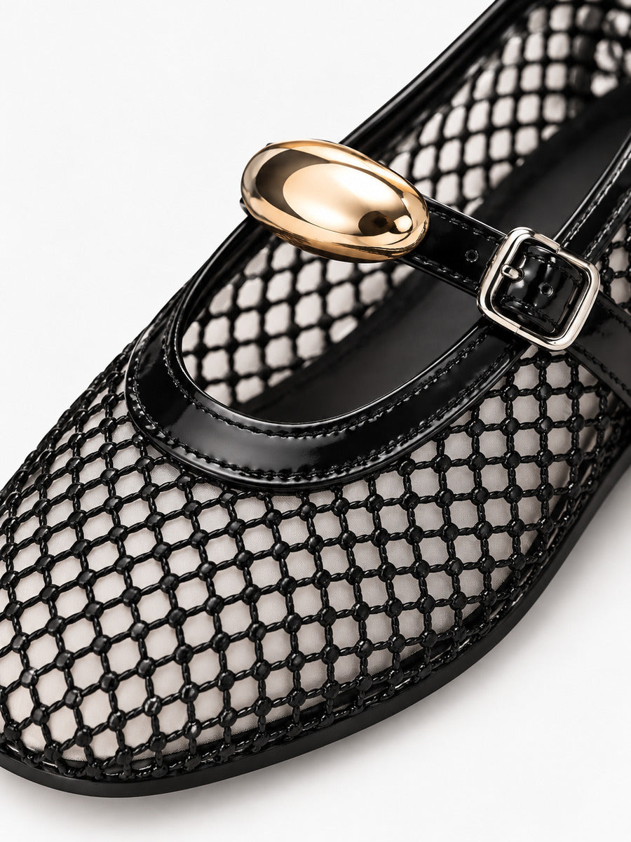 Jacinthe – Ballerine en maille femme – Noir — détail
