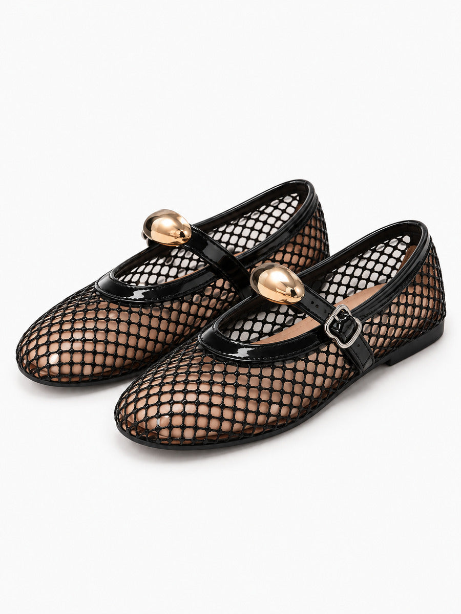 Jacinthe – Ballerine en maille femme – Noir — trois quarts