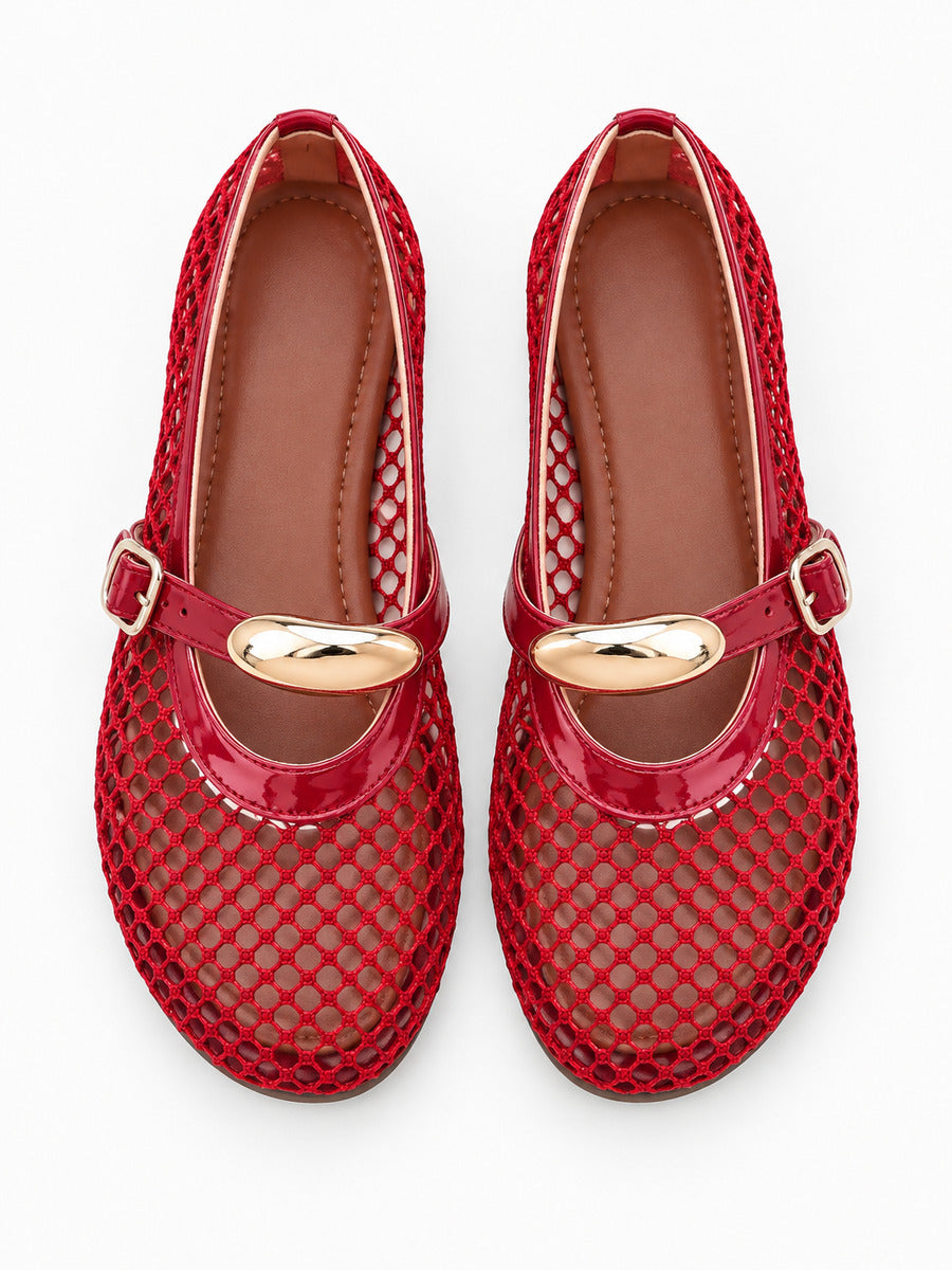 Jacinthe – Ballerine en maille femme – Rouge — dessus