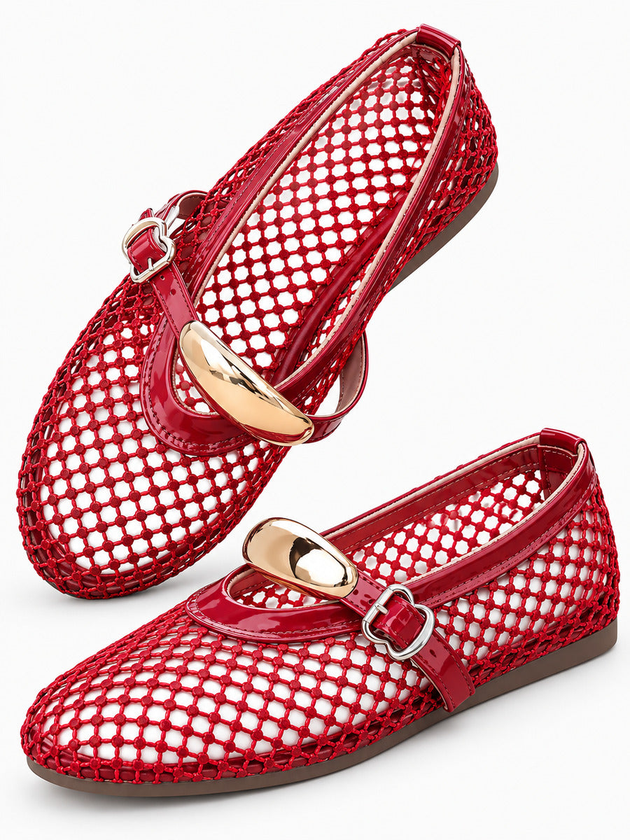 Jacinthe – Ballerine en maille femme – Rouge — détail