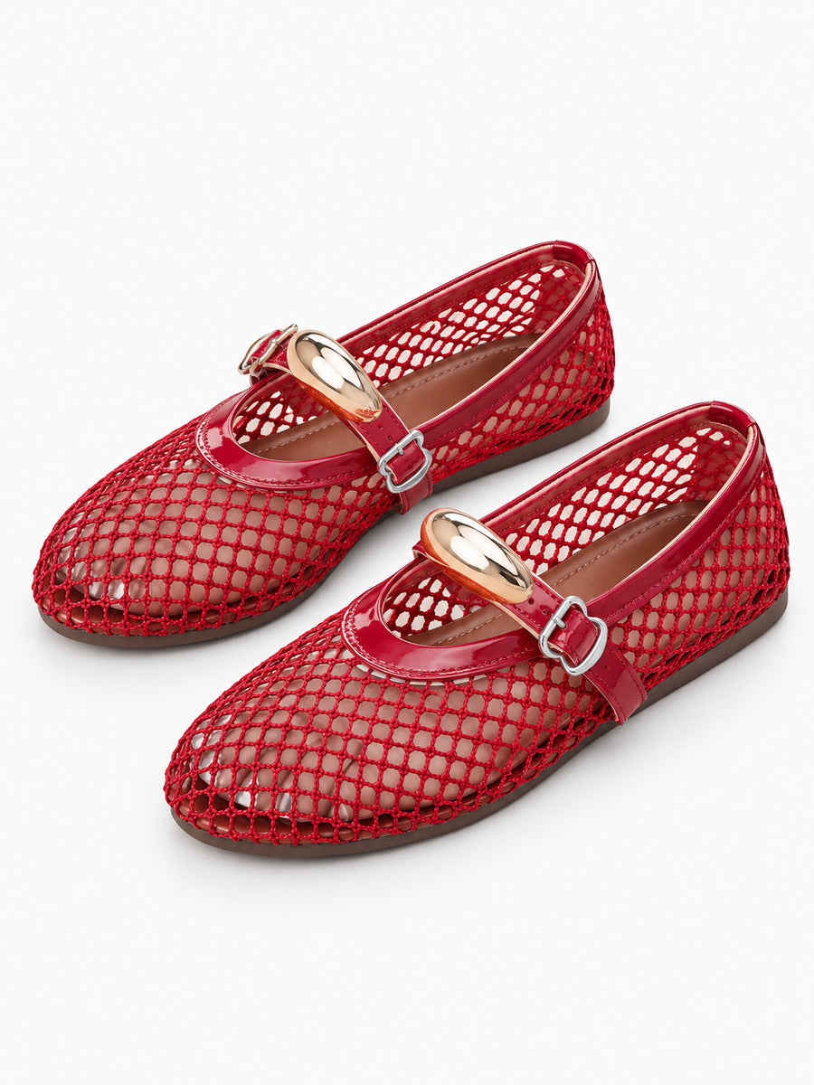 Jacinthe – Ballerine en maille femme – Rouge — trois quarts