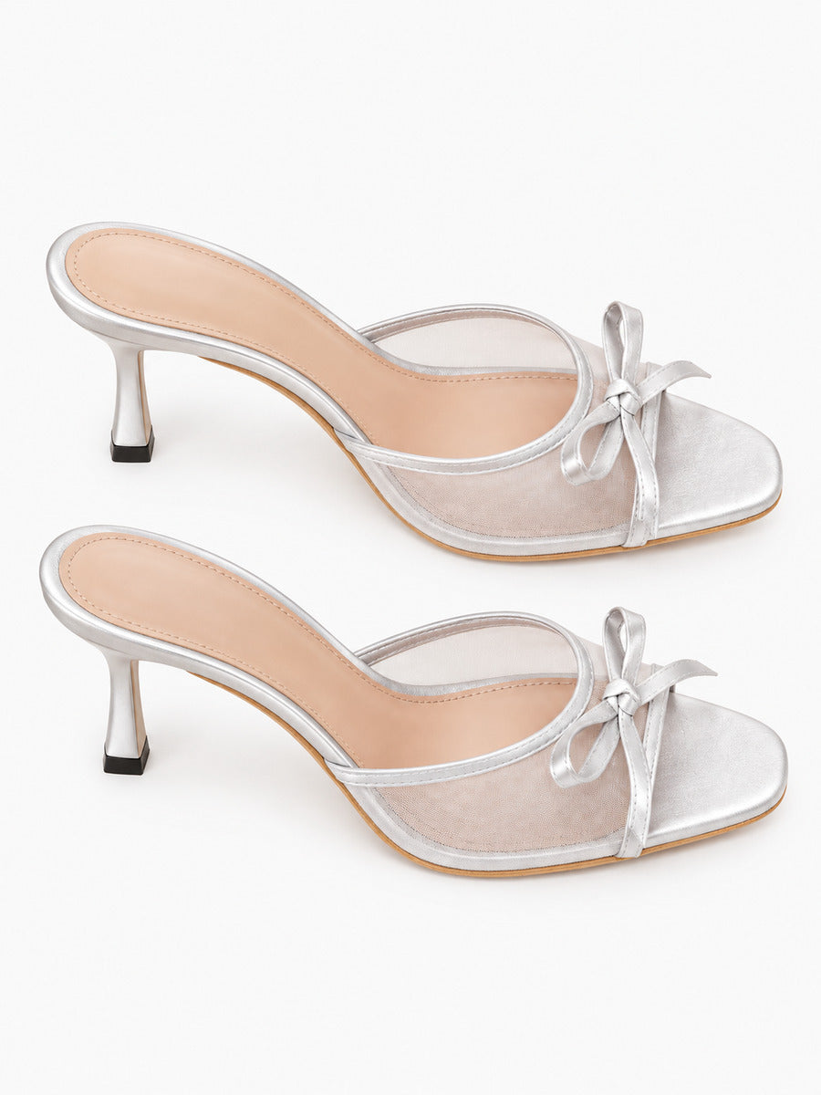 Jasmine – Mule à talon aiguille nœud femme – Beige — dessus