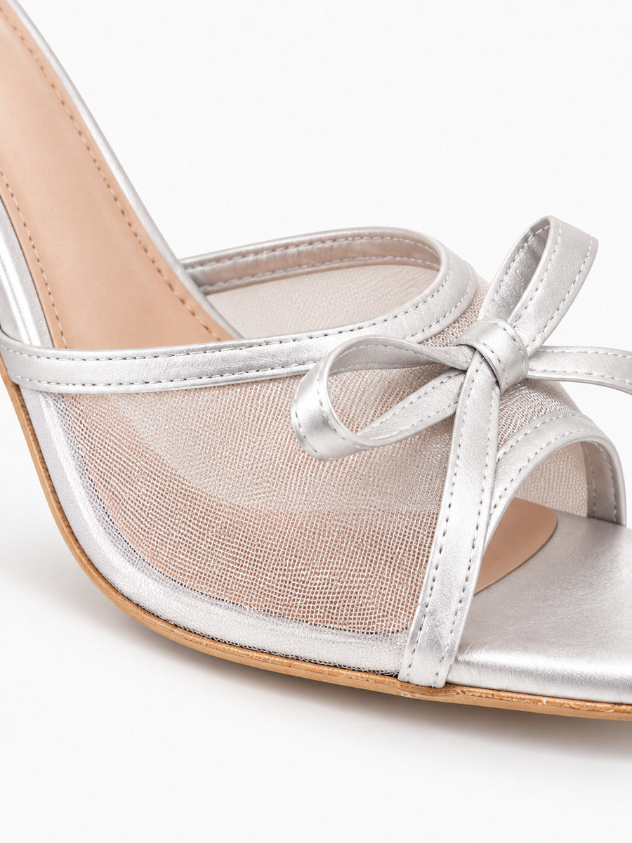 Jasmine – Mule à talon aiguille nœud femme – Beige — détail