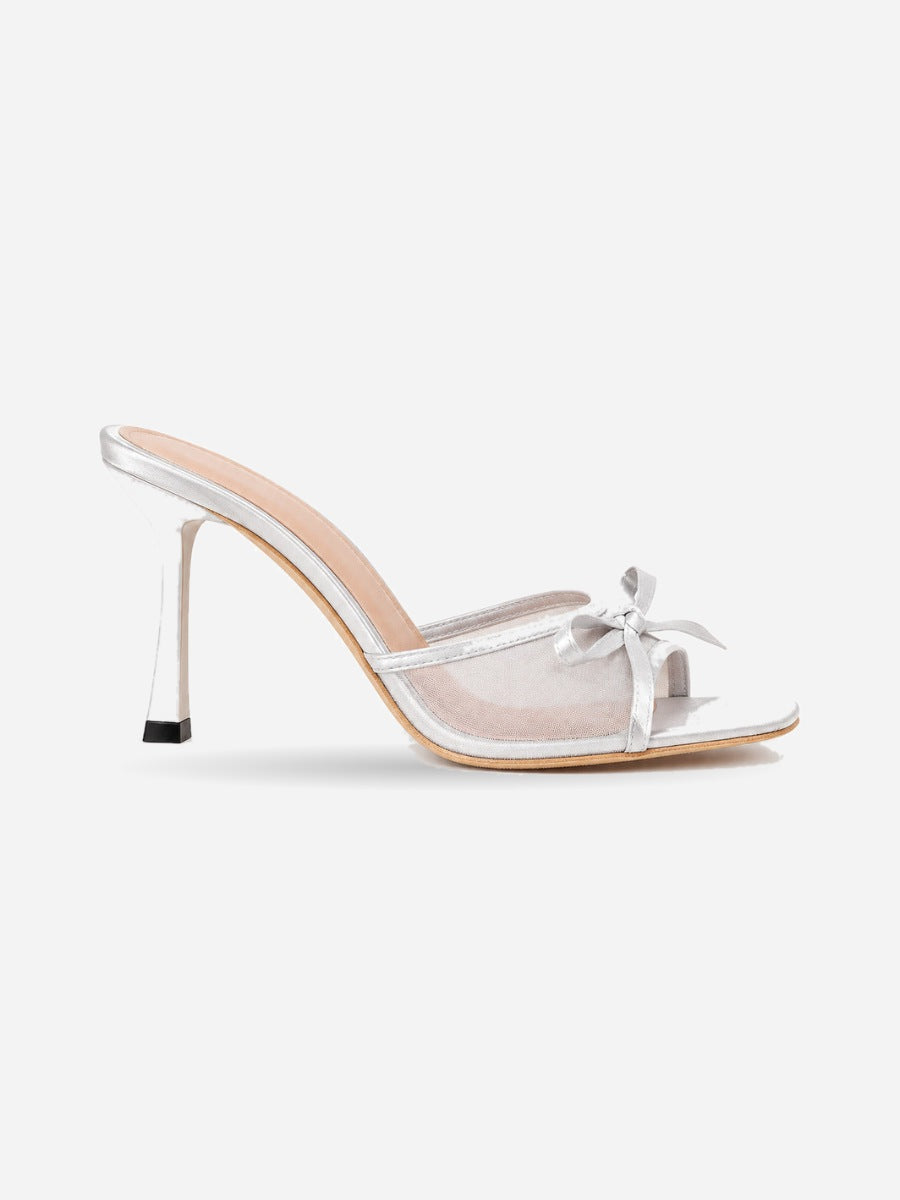 Jasmine – Mule à talon aiguille nœud femme – Beige — profil droit