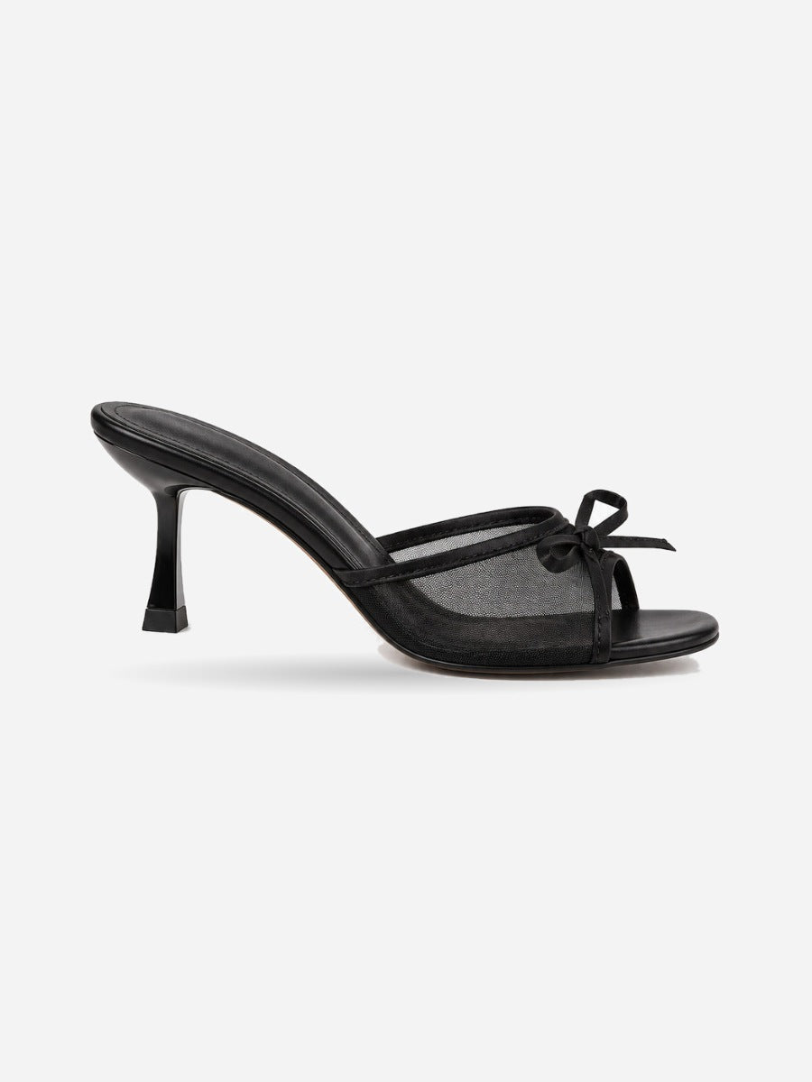 Jasmine – Mule à talon aiguille nœud femme – Noir — profil droit