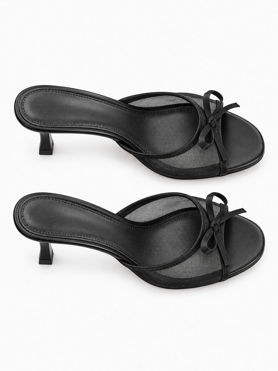 Jasmine – Mule à talon aiguille nœud femme – Noir — dessus