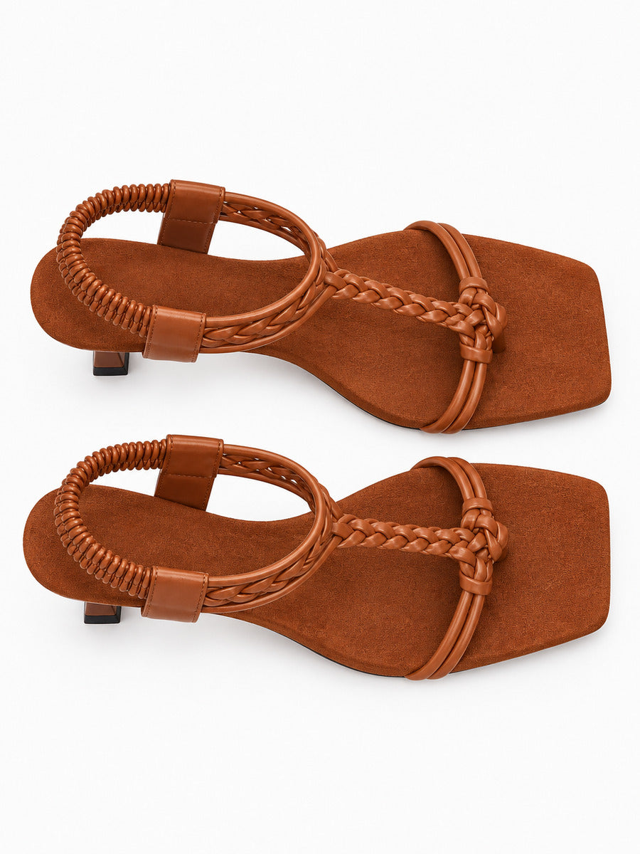 Jessica – Sandale à bride en T carrée femme – Marron — dessus