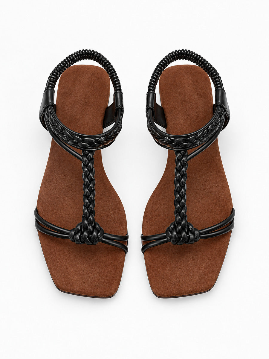 Jessica – Sandale à bride en T carrée femme – Noir — dessus