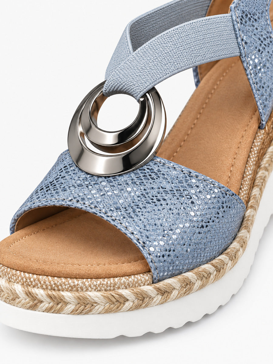 Julie – Sandale compensée gladiateur femme – Bleu — détail