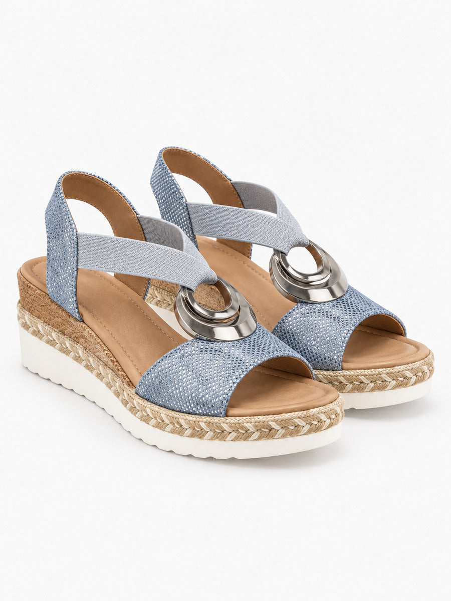 Julie – Sandale compensée gladiateur femme – Bleu — trois quarts