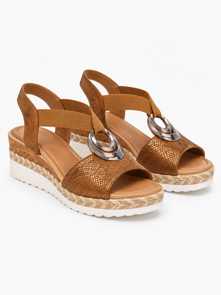 Julie – Sandale compensée gladiateur femme – Marron — trois quarts