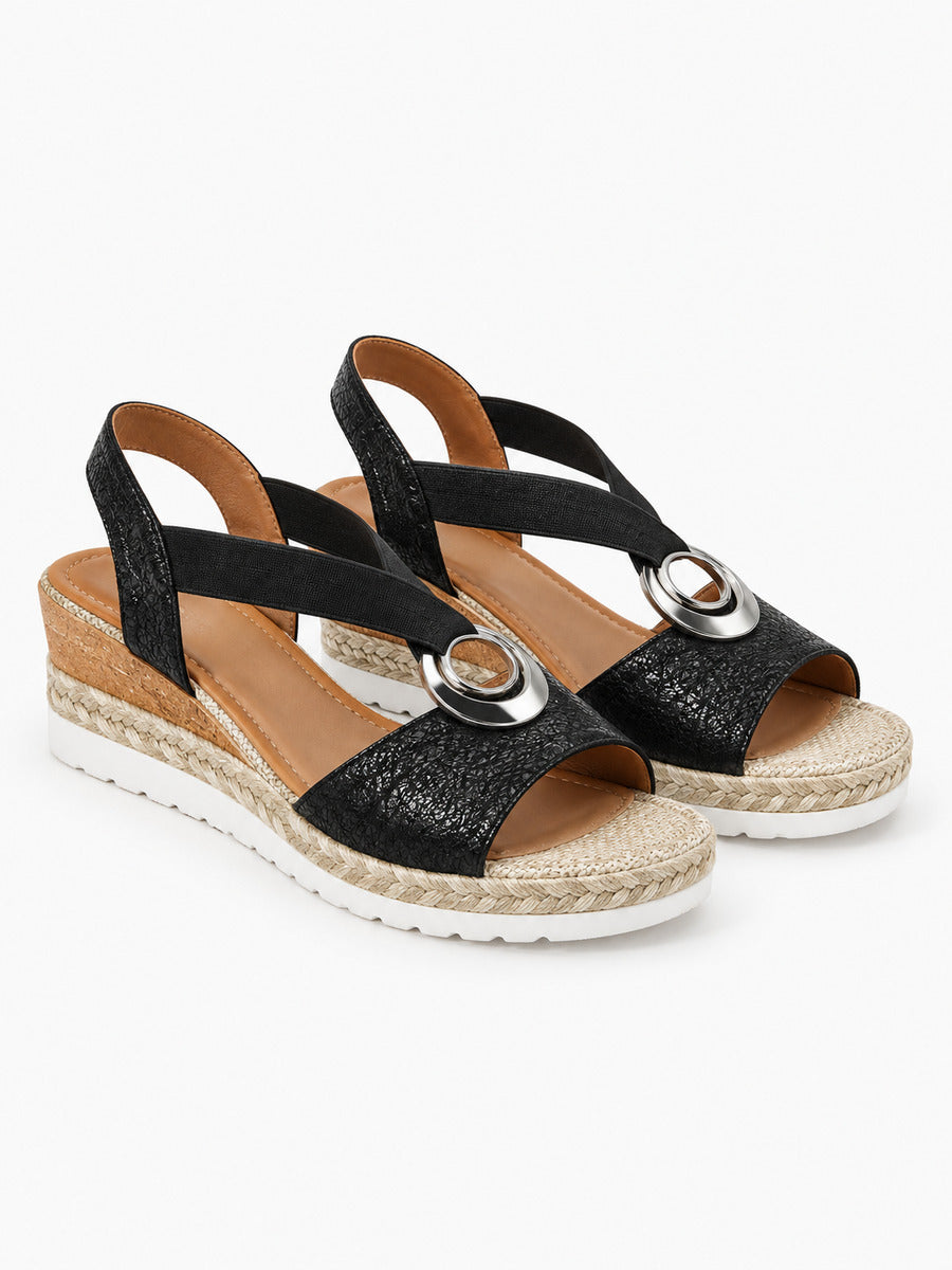 Julie – Sandale compensée gladiateur femme – Noir — trois quarts