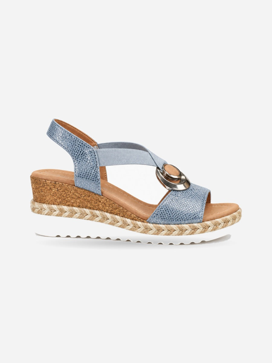 Julie – Sandale compensée gladiateur femme – Bleu — profil droit