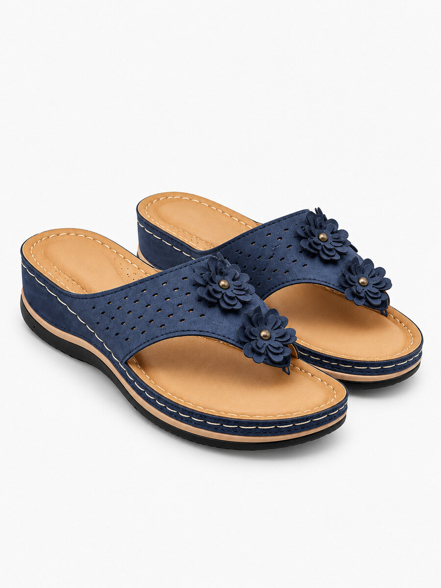 Kayla – Sandale compensée à fleurs femme – Bleu — dessus