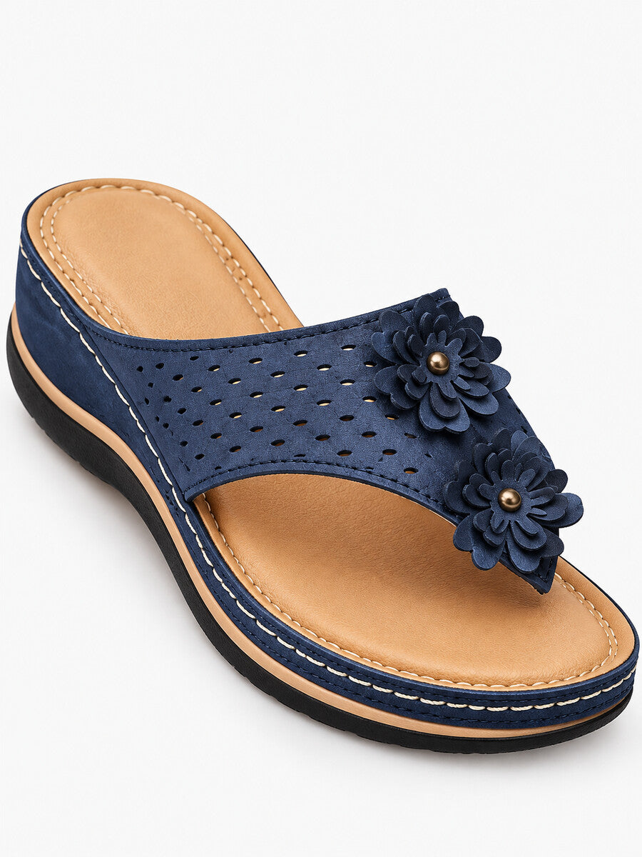 Kayla – Sandale compensée à fleurs femme – Bleu — détail