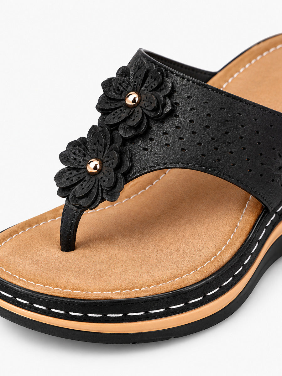 Kayla – Sandale compensée à fleurs femme – Noir — détail