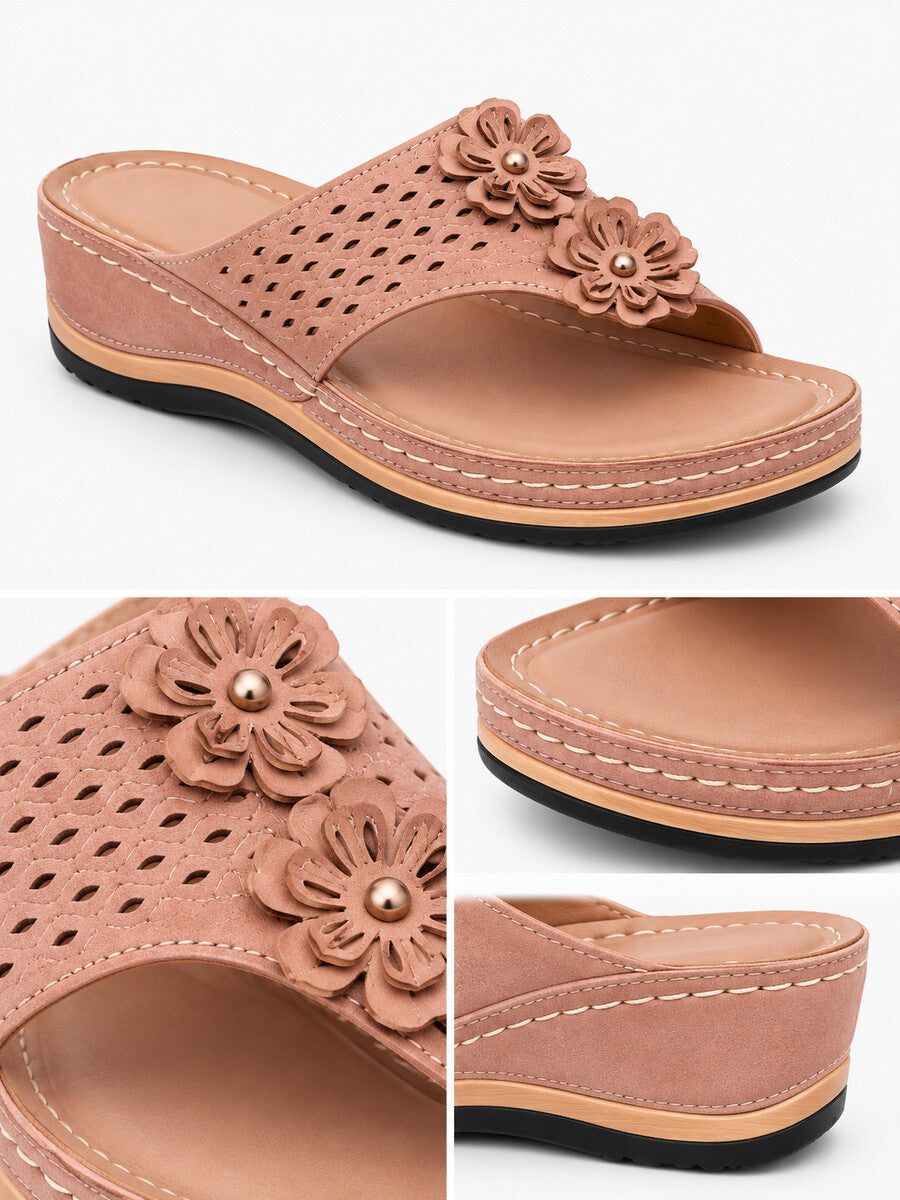 Kayla – Sandale compensée à fleurs femme – Rose — dessus
