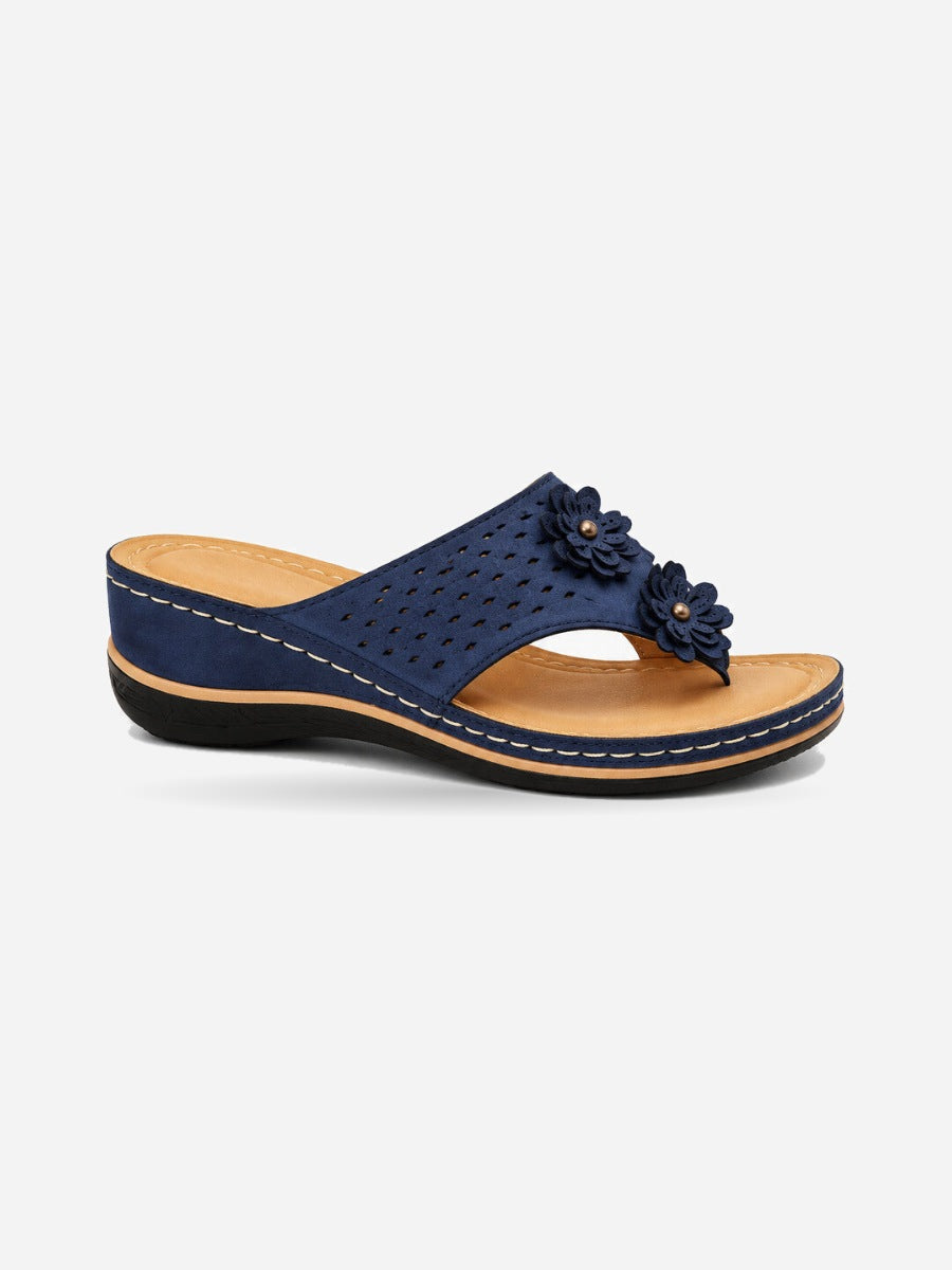 Kayla – Sandale compensée à fleurs femme – Bleu — profil droit