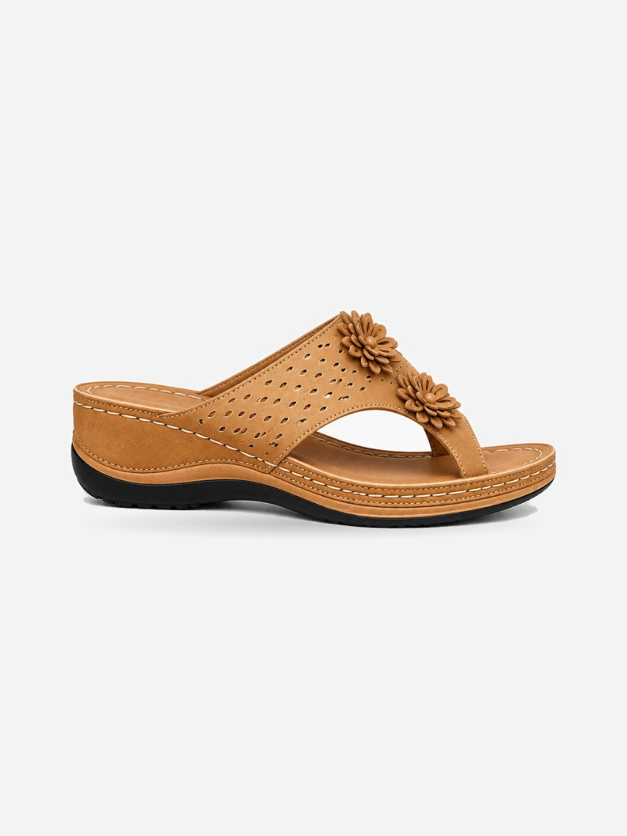 Kayla – Sandale compensée à fleurs femme – Marron — profil droit
