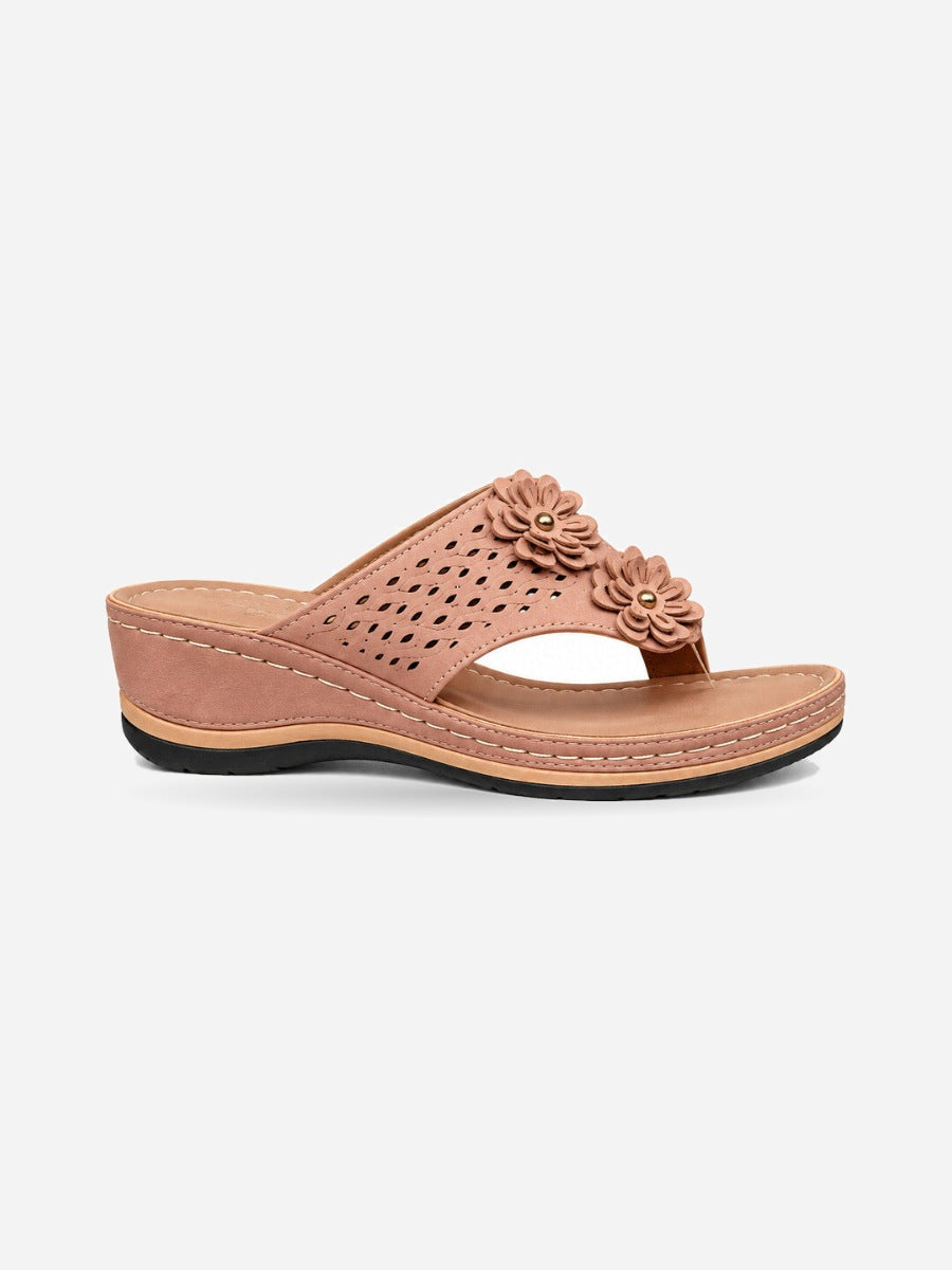 Kayla – Sandale compensée à fleurs femme – Rose — profil droit
