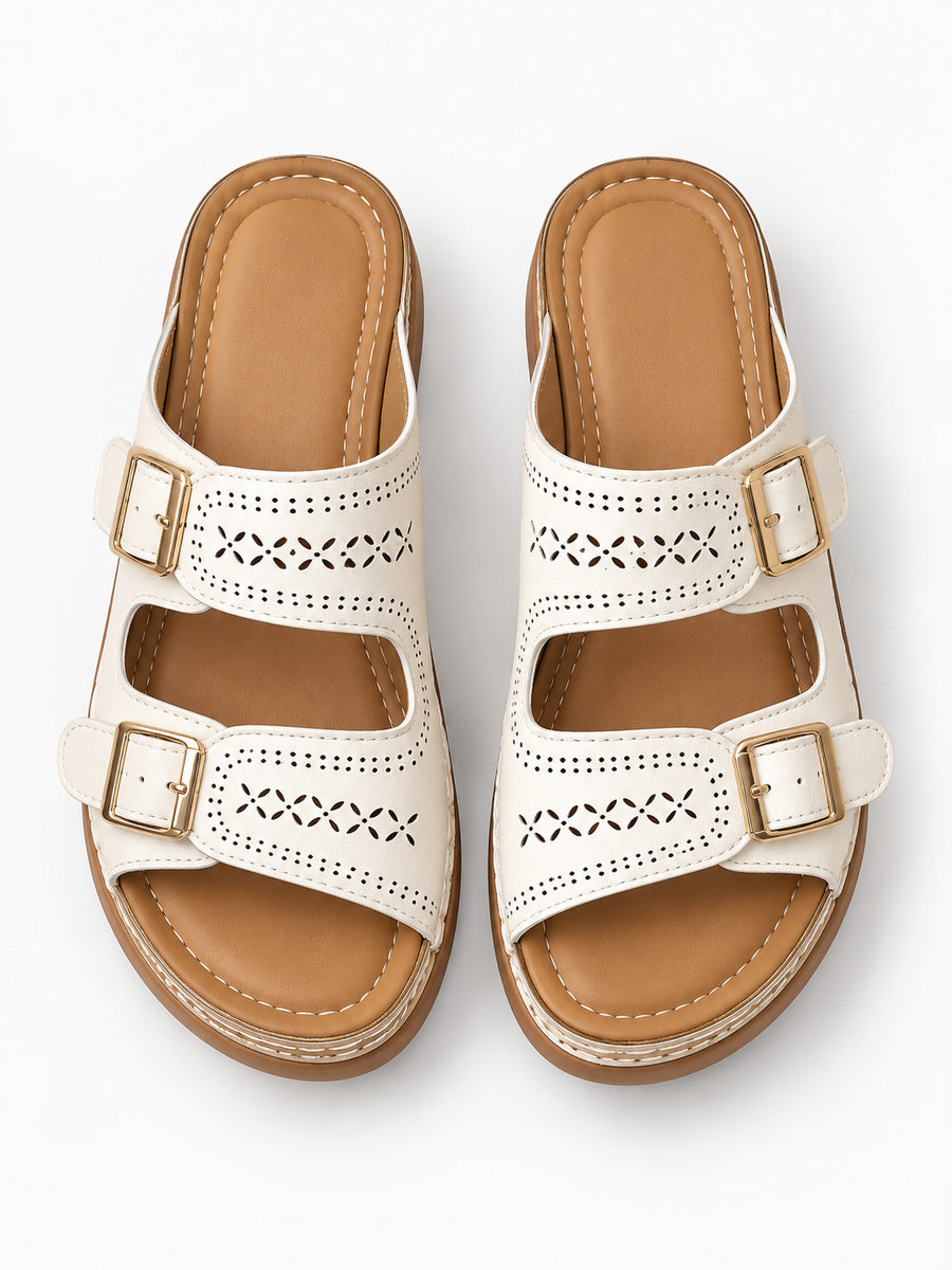 Lara – Mule compensée orthopédique femme – Blanc — dessus