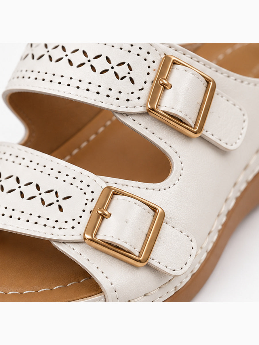 Lara – Mule compensée orthopédique femme – Blanc — détail